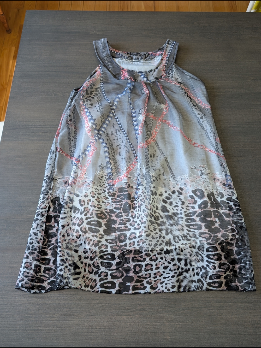 Ejoy Brand Sheer Animal Print Overlay Tank Dress in Gray with Pink Accents - Picture 3 of 6